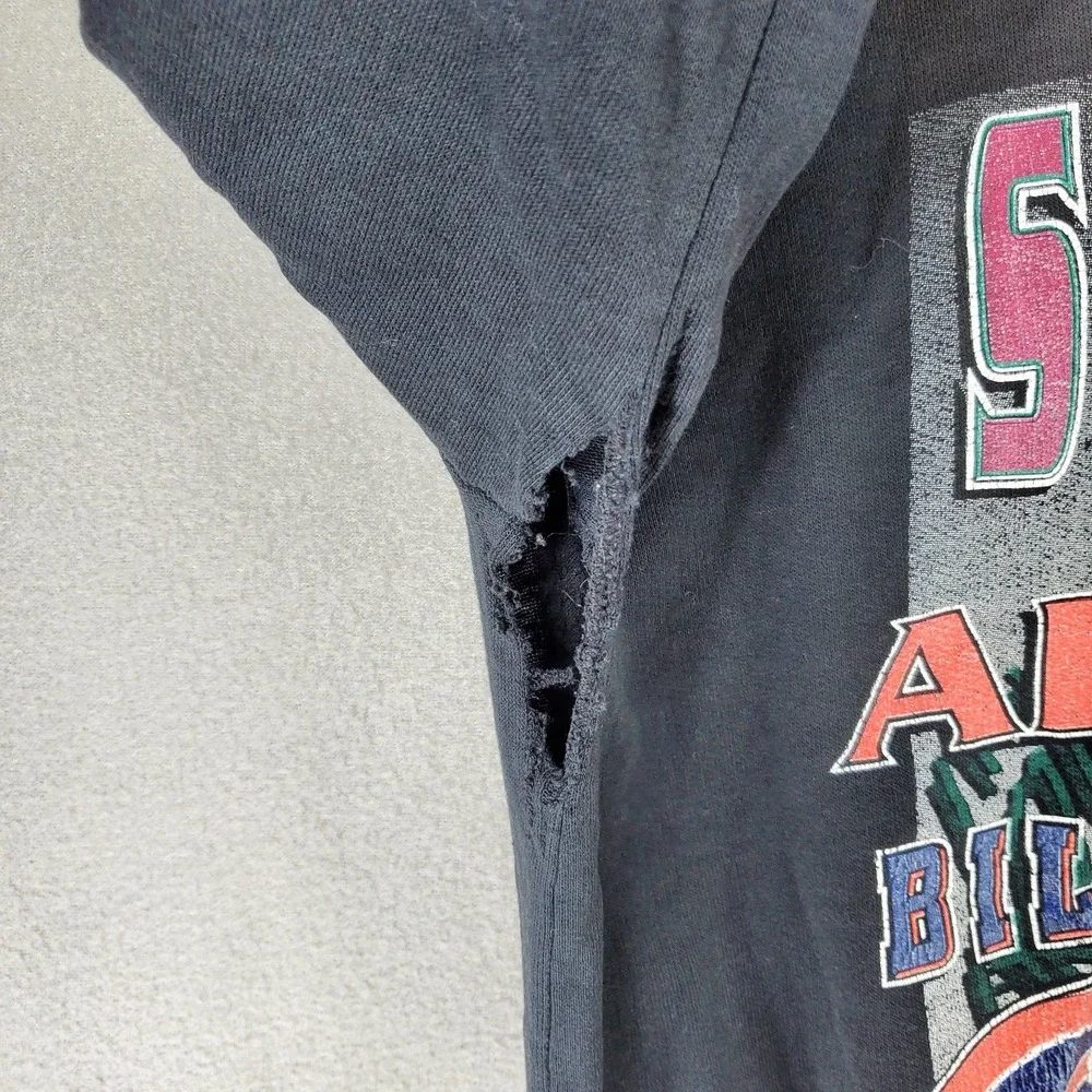 VTG Buffalo Bills Cowboys Super Bowl Crewneck Sz‎ L Distressed Black Lightweight